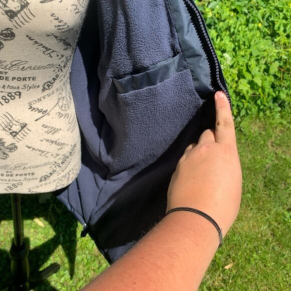 Navy blue and silver Fleece lined Zip up jacket with hide away hood - Picture 6 of 15